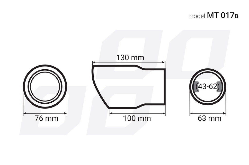76mm RVS uiltaat sierstuk 1x63mm - MT 017B Zwart