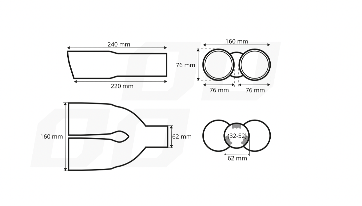 Universeel RVS uitlaat sierstuk 2x76 - MT 022BLC