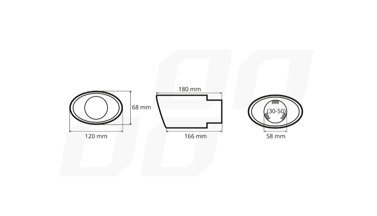 Universeel RVS ovaal uitlaat sierstuk 1x120mm - MT 023BLC